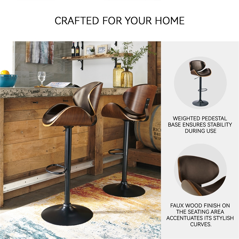 Ashley Furniture Bellatier Adjustable Faux Leather Upholstered Barstool in Black