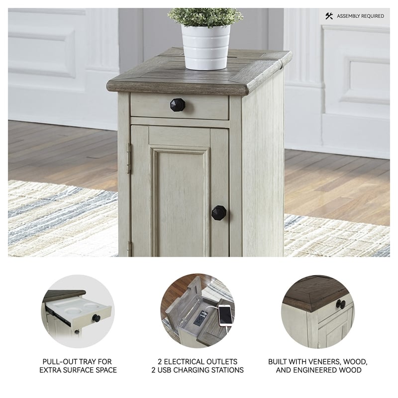Ashley Furniture Bolanburg Solid Wood End Table with USP Port Gray/Antique White