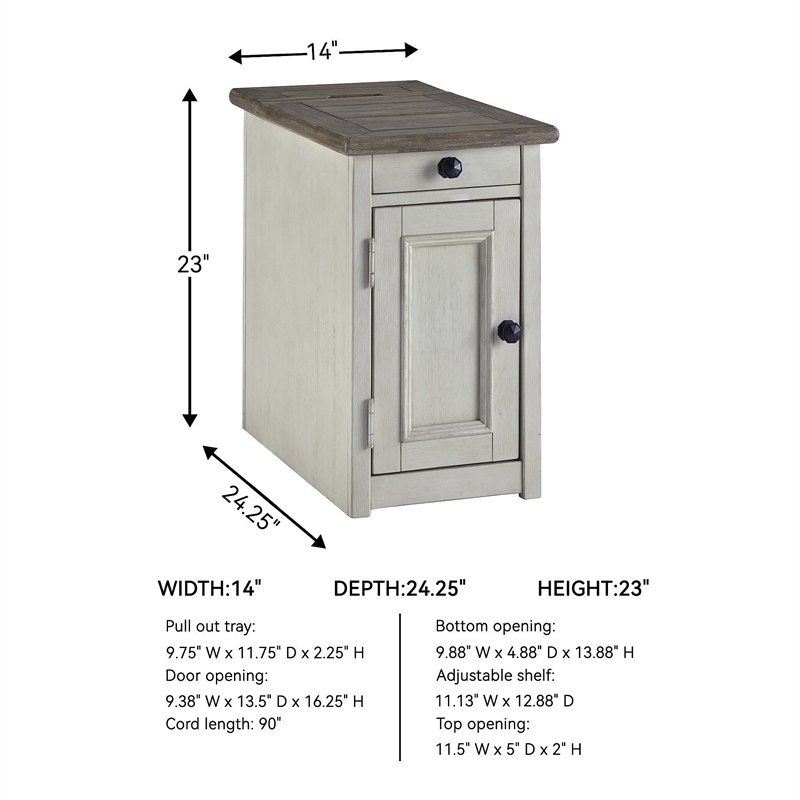 Ashley Furniture Bolanburg Solid Wood End Table with USP Port Gray/Antique White