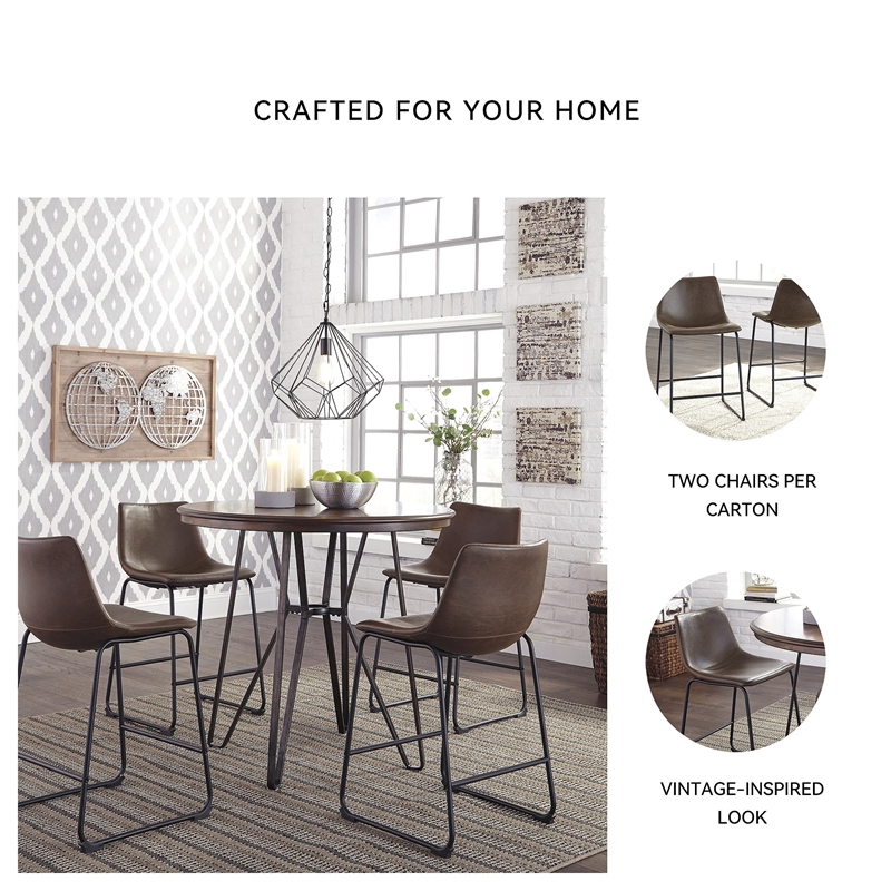 Ashley Furniture Centiar Faux Leather Upholstered Barstool in Brown
