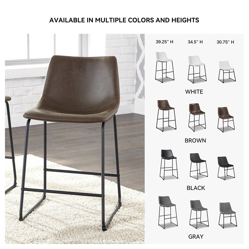 Ashley Furniture Centiar Faux Leather Upholstered Barstool in Brown