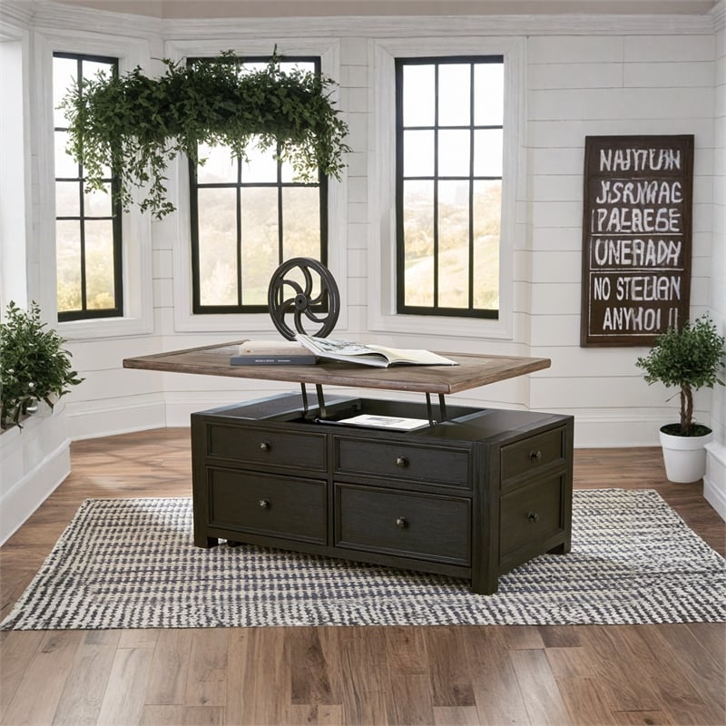 Ashley Furniture Tyler Creek Engineered Wood Lift-Top Cocktail Table-Gray/Brown