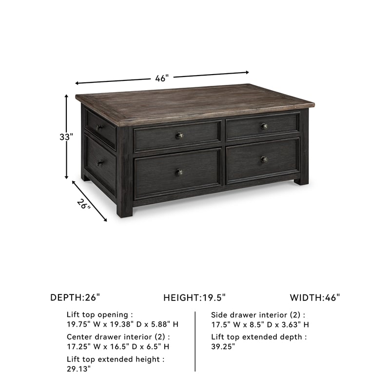 Ashley Furniture Tyler Creek Engineered Wood Lift-Top Cocktail Table-Gray/Brown