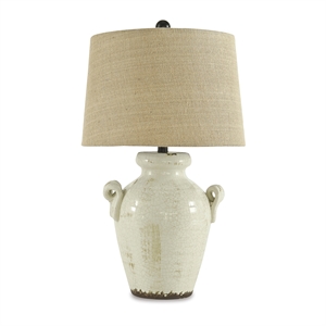 Signature Design by Ashley Emelda Ceramic Table Lamp in Cream