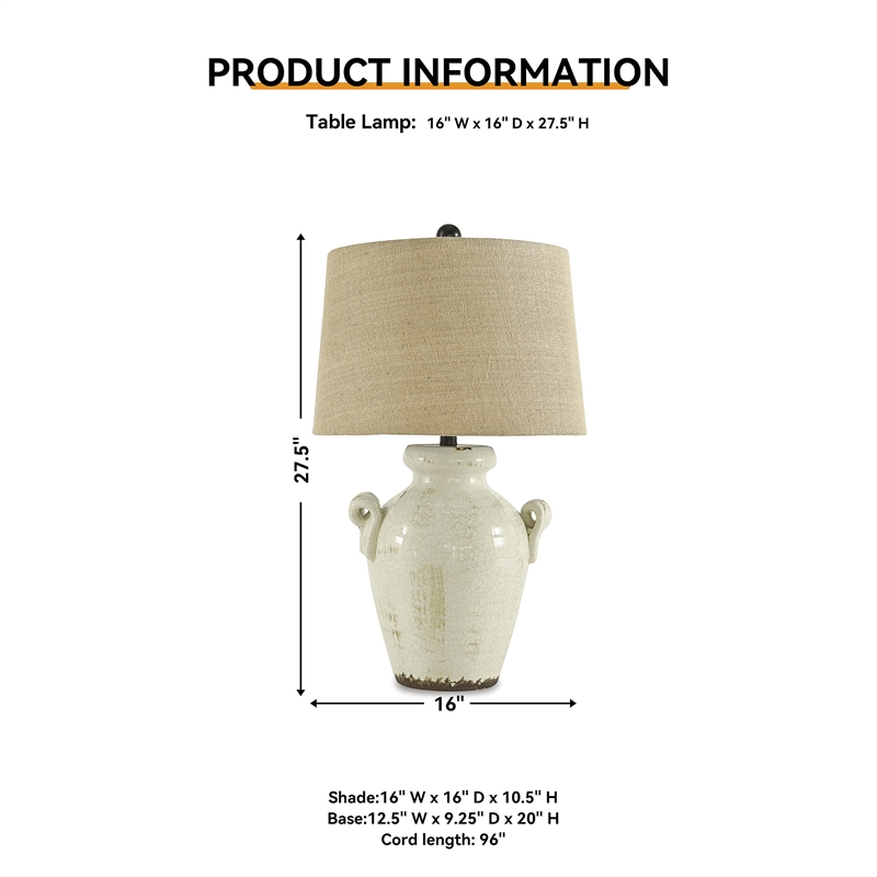 Signature Design by Ashley Emelda Ceramic Table Lamp in Cream