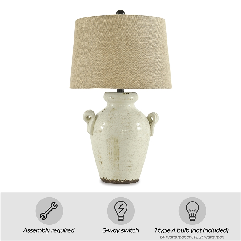 Signature Design by Ashley Emelda Ceramic Table Lamp in Cream