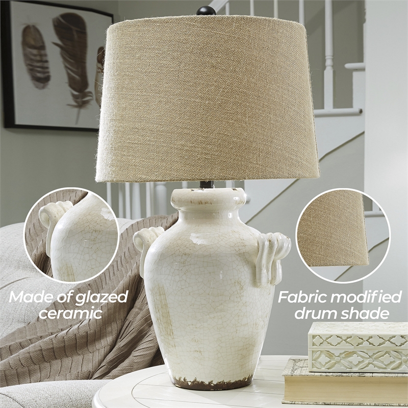 Signature Design by Ashley Emelda Ceramic Table Lamp in Cream