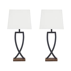 Signature Design by Ashley Makara Metal Table Lamp in Black and Brown (Set of 2)