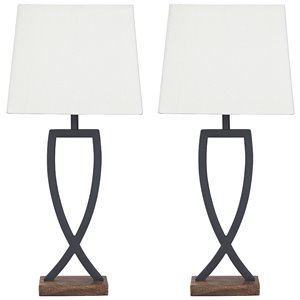 ashley furniture makara metal table lamp in black and brown (set of 2)