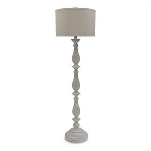 Ashley Furniture Bernadate Cast Resin Floor Lamp w/Fabric Shade in White Wash
