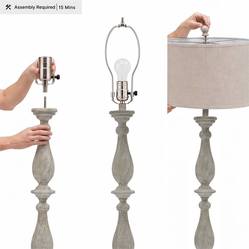 Ashley Furniture Bernadate Cast Resin Floor Lamp w/Fabric Shade in White Wash