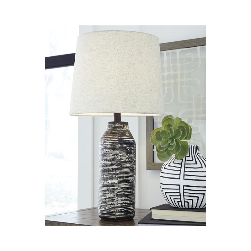Signature Design by Ashley Mahima Paper Table Lamp in Black and White (Set of 2)