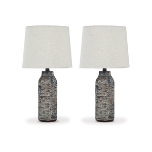 Signature Design by Ashley Mahima Paper Table Lamp in Black and White (Set of 2)