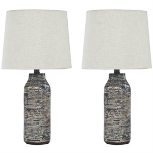 signature design by ashley mahima paper table lamp in black and white (set of 2)