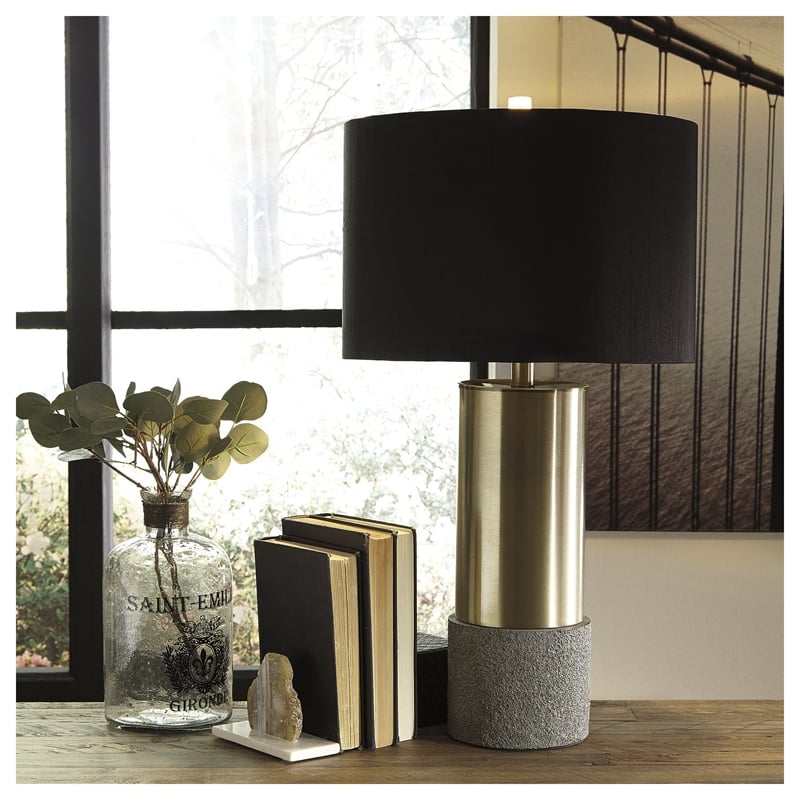 Signature Design by Ashley Jacek Metal Table Lamp in Gray and Brass (Set of 2)