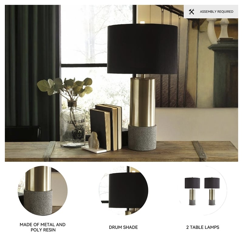 Signature Design by Ashley Jacek Metal Table Lamp in Gray and Brass (Set of 2)