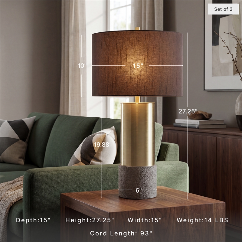 Signature Design by Ashley Jacek Metal Table Lamp in Gray and Brass (Set of 2)