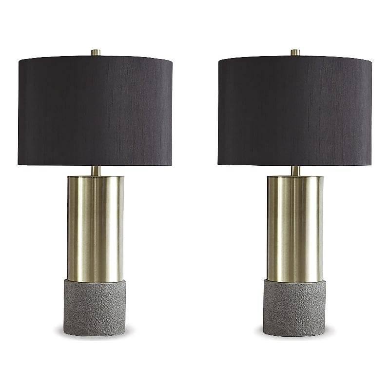 Signature Design by Ashley Jacek Metal Table Lamp in Gray and Brass (Set of 2)
