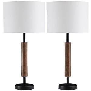 ashley furniture maliny wood table lamp in black and brown (set of 2)
