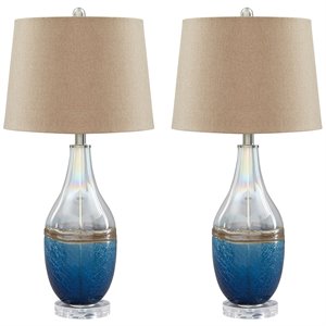 ashley furniture johanna glass table lamp in blue and clear (set of 2)