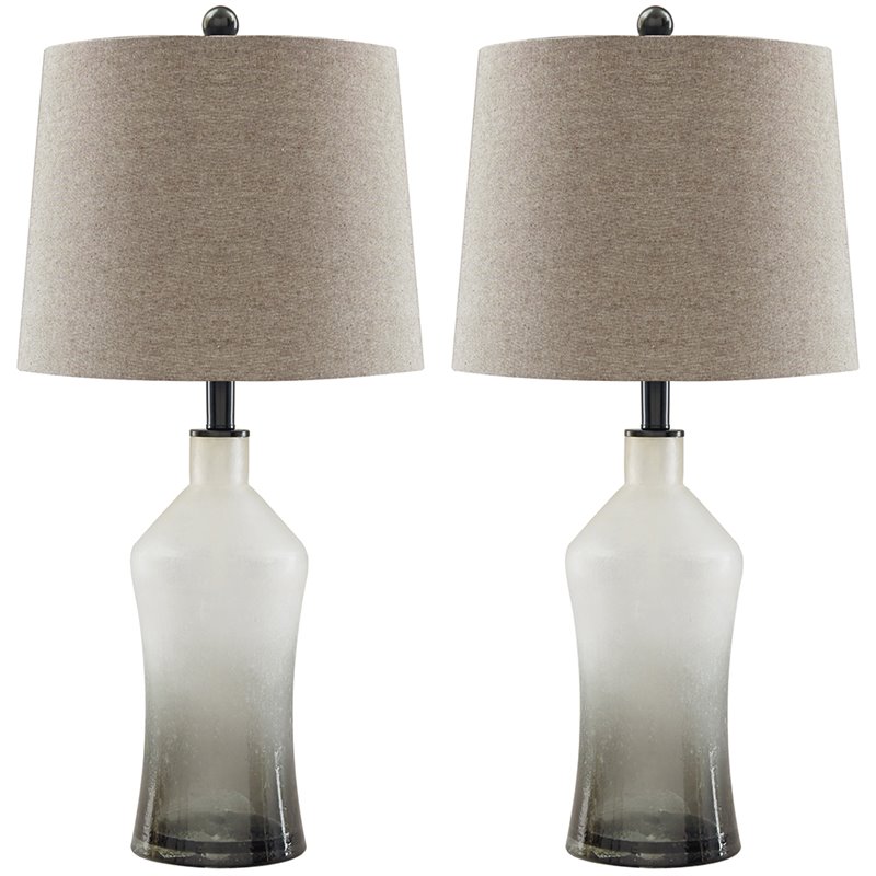 Ashley Furniture Nollie Glass Table Lamp in Gray (Set of 2