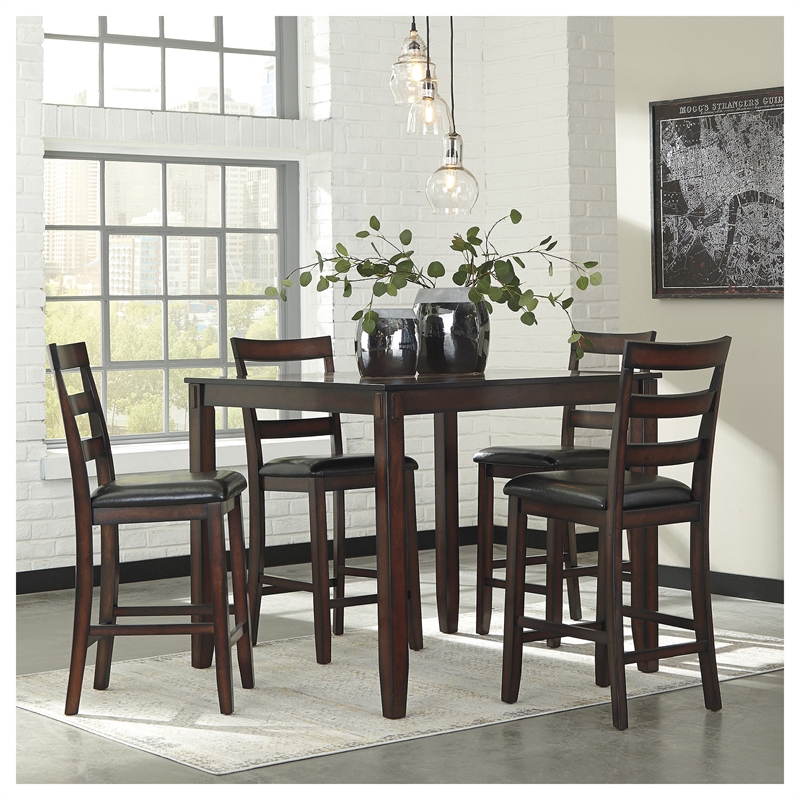 Ashley Furniture Coviar 5 Piece Counter Height Dining Set in Brown