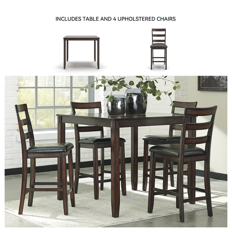 Ashley Furniture Coviar 5 Piece Counter Height Dining Set in Brown
