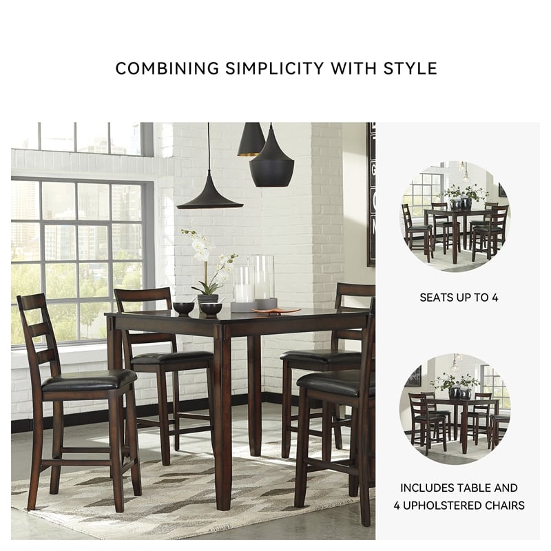 Ashley Furniture Coviar 5 Piece Counter Height Dining Set in Brown