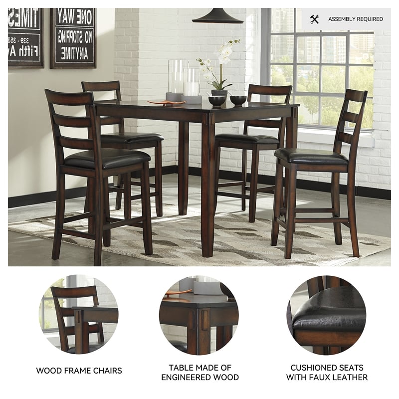 Ashley Furniture Coviar 5 Piece Counter Height Dining Set in Brown