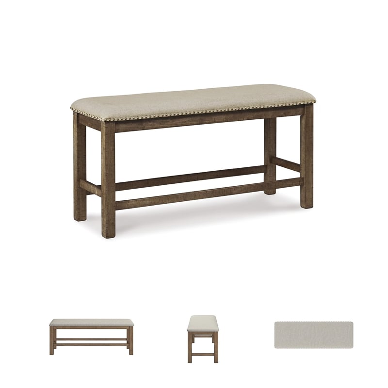 Signature Design by Ashley Moriville Upholstered Counter Dining Bench in Beige