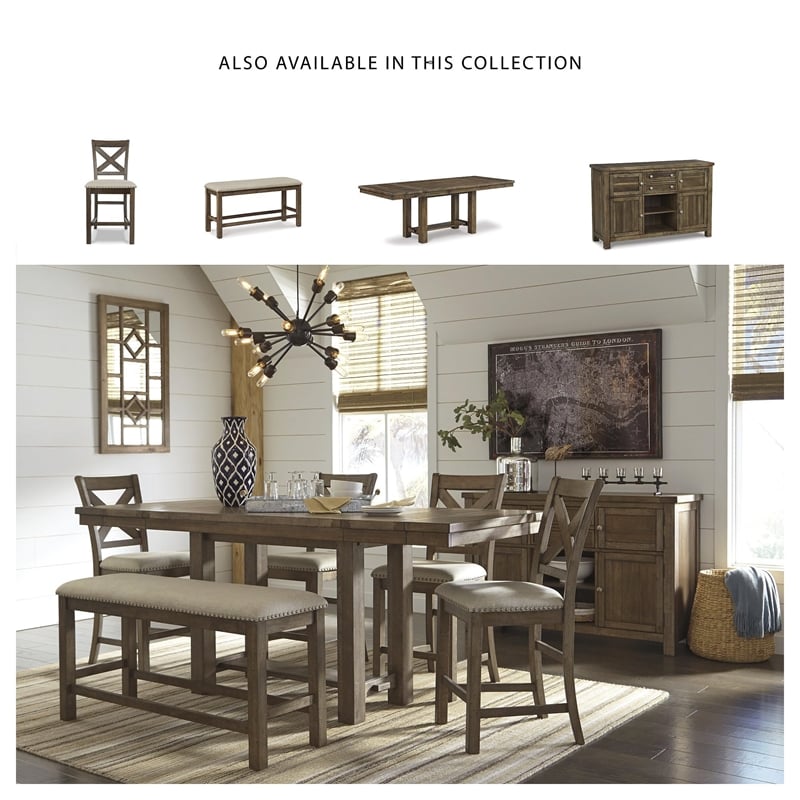 Signature Design by Ashley Moriville Upholstered Counter Dining Bench in Beige