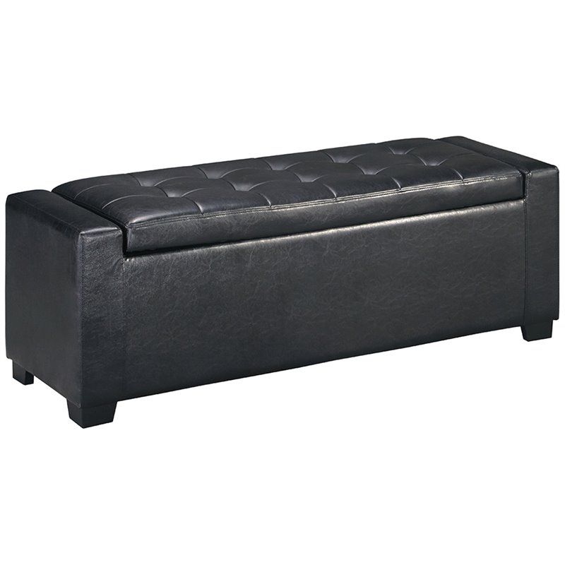 Ashley Furniture Faux Leather Tufted Storage Bench in Black