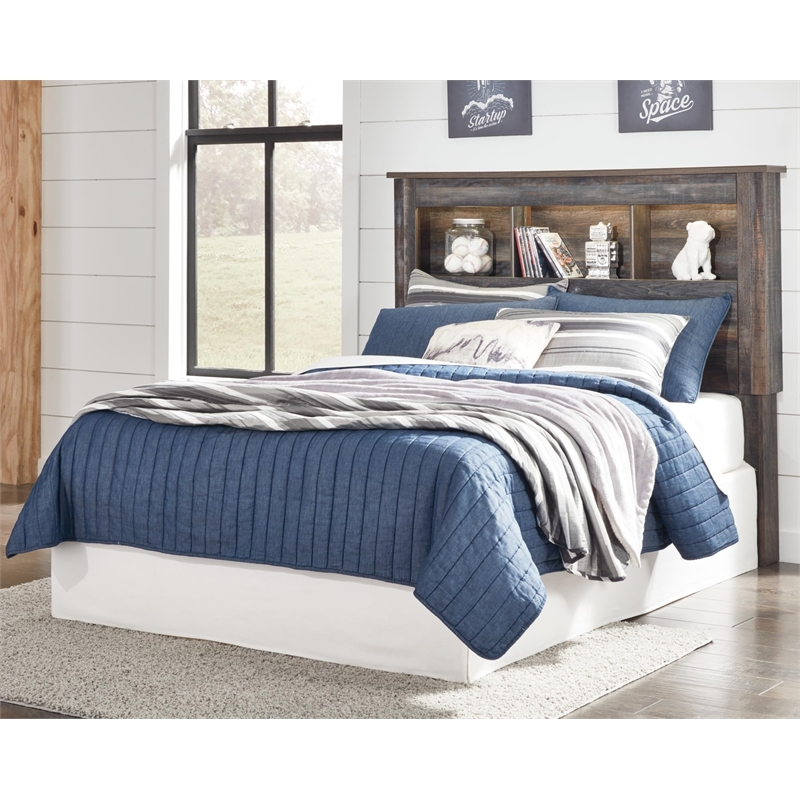 Ashley Furniture Drystan Full Bookcase LED Headboard in Teal
