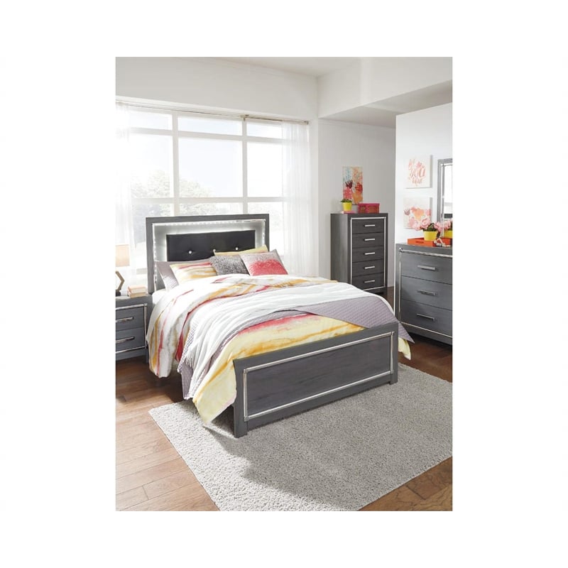 Signature Design by Ashley Lodanna Tufted Full Queen LED Panel Headboard in Gray