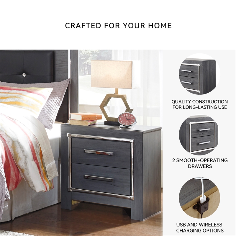 Signature Design by Ashley Lodanna 2 Drawer Nightstand with USB in Gray
