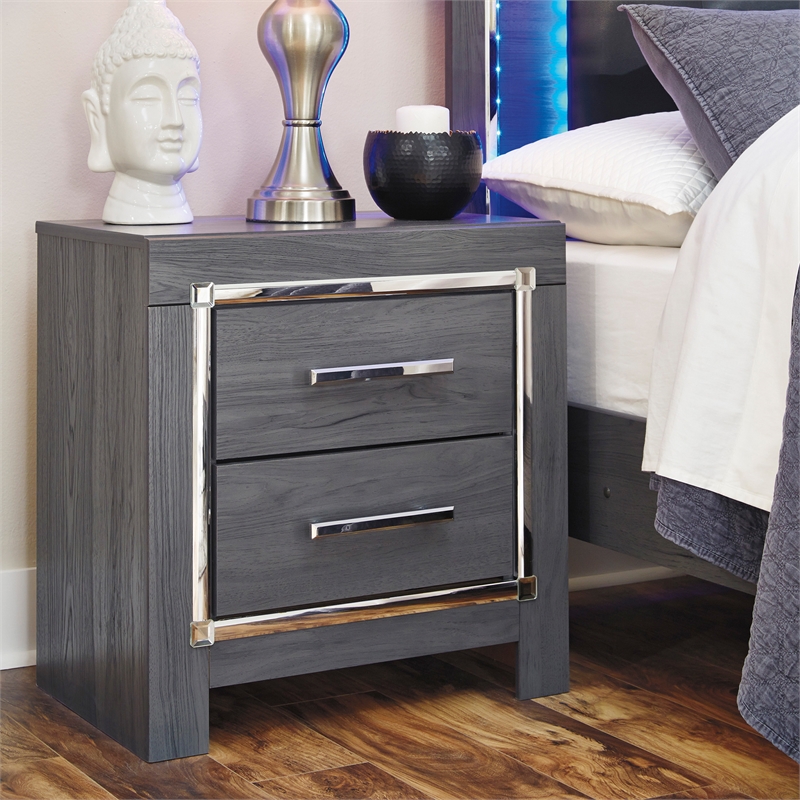 Signature Design by Ashley Lodanna 2 Drawer Nightstand with USB in Gray