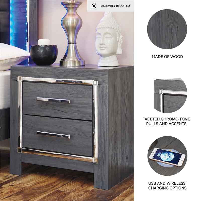 Signature Design by Ashley Lodanna 2 Drawer Nightstand with USB in Gray