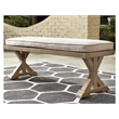 Ashley Furniture Beachcroft Outdoor Bench with Nuvella Fabric Cushion in Beige