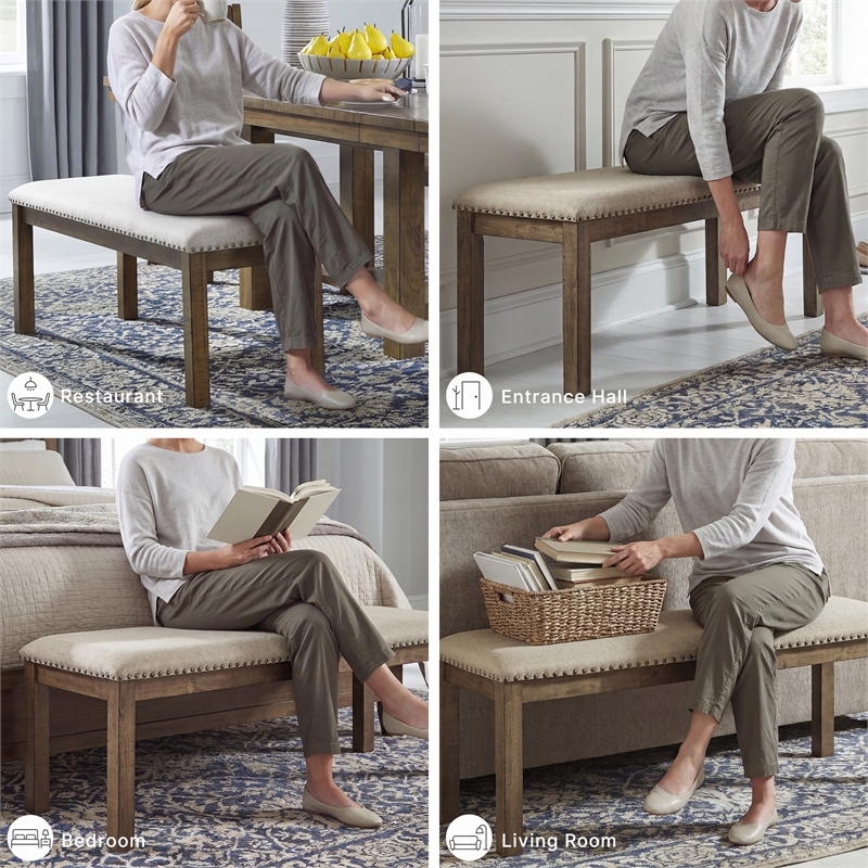 Signature Design by Ashley Moriville Upholstered Dining Bench in Beige