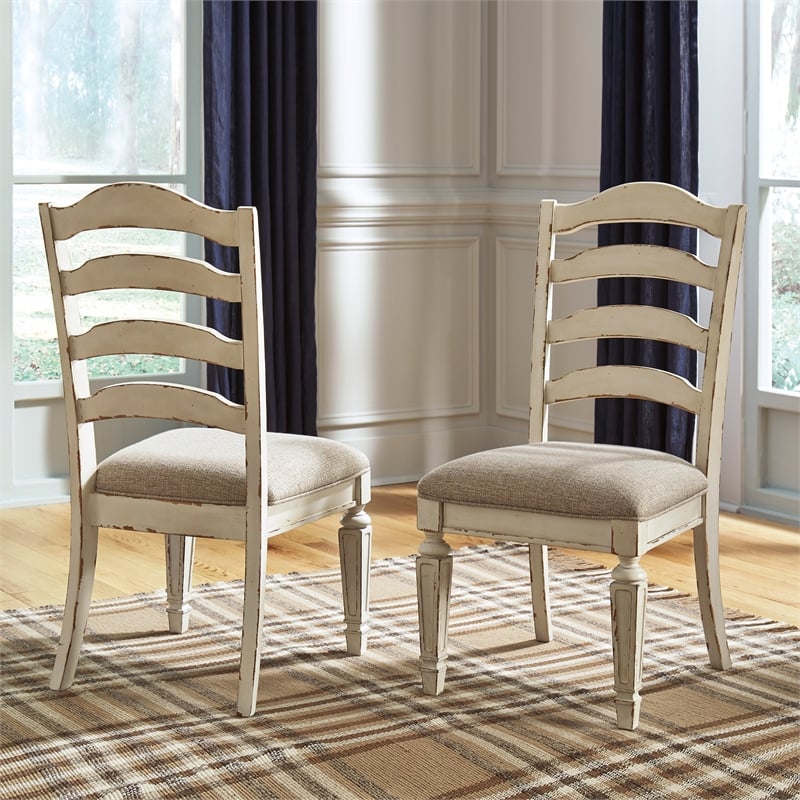 Signature Design by Ashley Realyn Ladderback Dining Side Chair in Chipped White
