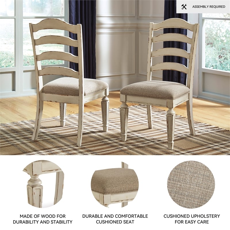 Signature Design by Ashley Realyn Ladderback Dining Side Chair in Chipped White
