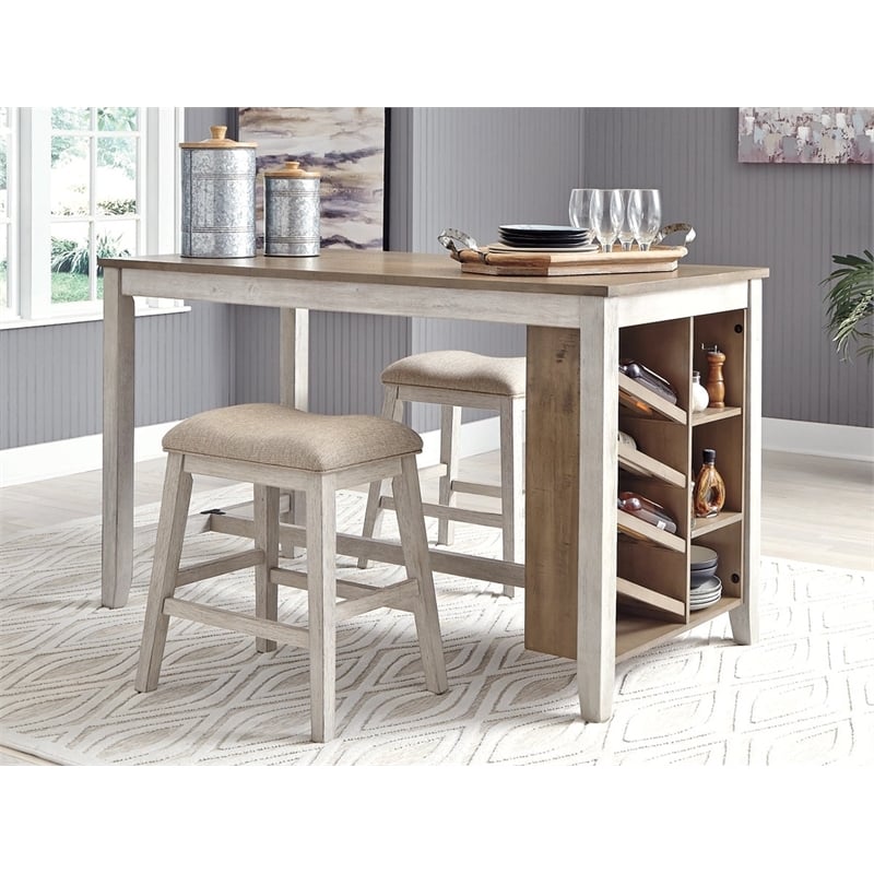 Ashley Skempton Counter Height Dining Table w/Wine Rack in White/Light Brown