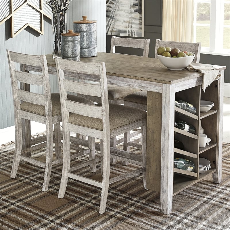 Ashley Skempton Counter Height Dining Table w/Wine Rack in White/Light Brown