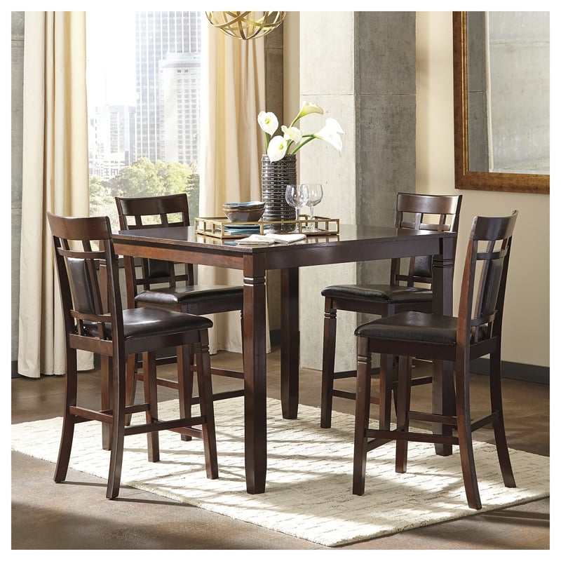 Ashley Furniture Bennox 5 Piece Counter Height Dining Set in Brown