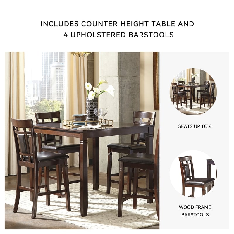 Ashley Furniture Bennox 5 Piece Counter Height Dining Set in Brown