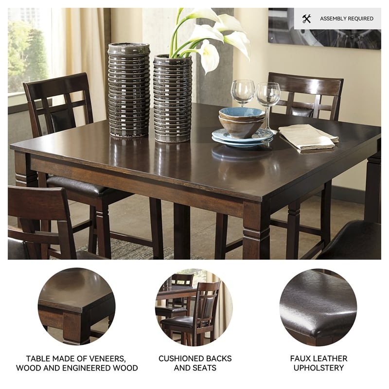 Ashley Furniture Bennox 5 Piece Counter Height Dining Set in Brown