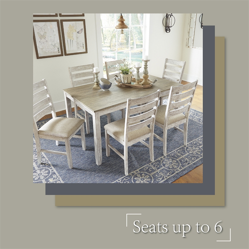 Ashley Furniture Skempton 7 Piece Dining Set in White and Light Brown