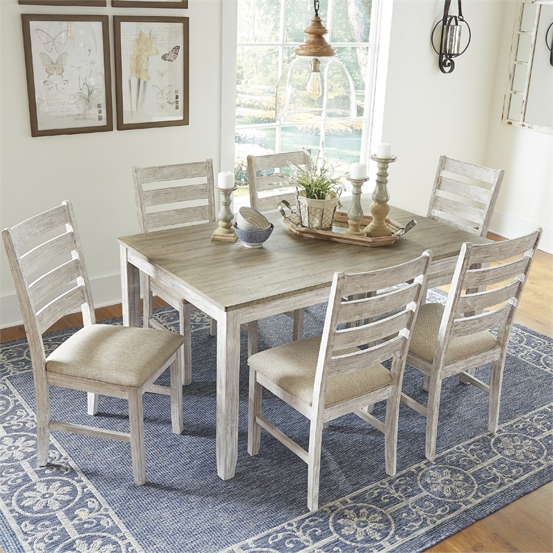 Ashley Furniture Skempton 7 Piece Dining Set in White and Light Brown