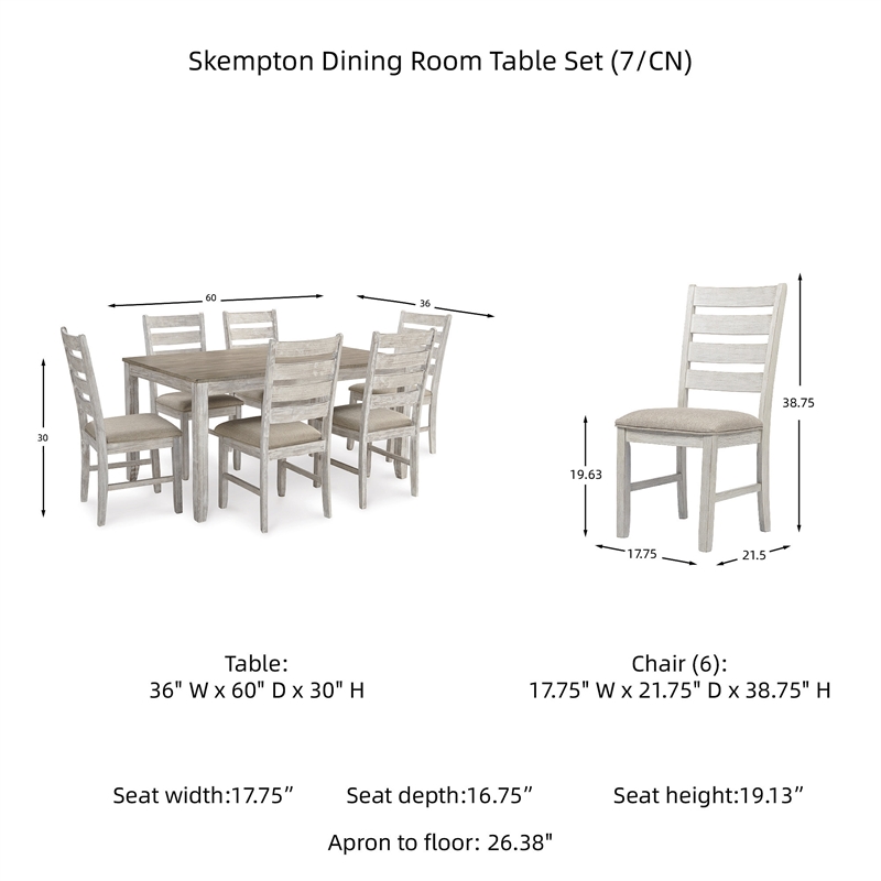 Ashley Furniture Skempton 7 Piece Dining Set in White and Light Brown