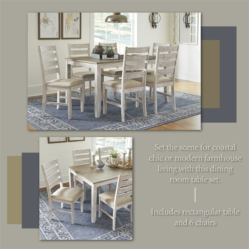 Ashley Furniture Skempton 7 Piece Dining Set in White and Light Brown